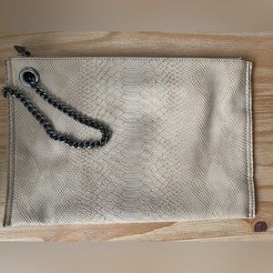Neiman Marcus Leather Snake Skin Clutch w/ Chain Handle. Zip Closure. Like New